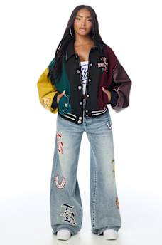 BLOUSON UNIVERSITAIRE STYLE AVIATEUR SURDIMENSIONN&Eacute;