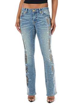 BECCA MID RISE SNAKESKIN BIG T BOOTCUT JEAN