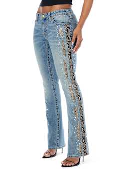 BECCA MID RISE SNAKESKIN BIG T BOOTCUT JEAN