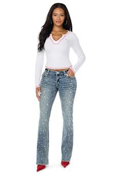 BECCA LOW RISE COLOR CRYSTAL FLAP BOOTCUT JEAN