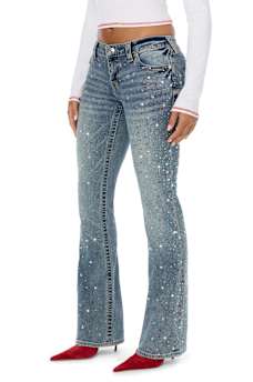 BECCA LOW RISE COLOR CRYSTAL FLAP BOOTCUT JEAN