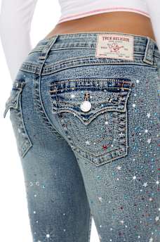 BECCA LOW RISE COLOR CRYSTAL FLAP BOOTCUT JEAN