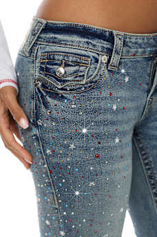 BECCA LOW RISE COLOR CRYSTAL FLAP BOOTCUT JEAN