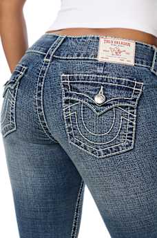 JOEY LOW RISE  DESTROYED ZIPPER POCKET BIG T FLAP FLARE JEAN