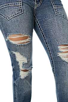 JOEY LOW RISE  DESTROYED ZIPPER POCKET BIG T FLAP FLARE JEAN
