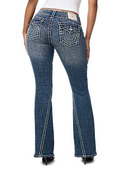 JOEY LOW RISE  DESTROYED ZIPPER POCKET BIG T FLAP FLARE JEAN