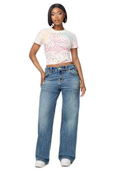 BOBBI MID RISE BIG T CRYSTAL FLAP BAGGY JEAN