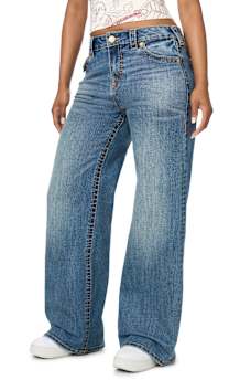 BOBBI MID RISE BIG T CRYSTAL FLAP BAGGY JEAN