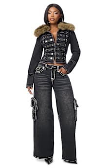 DENIM MILITARY FUR JACKET