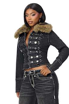 DENIM MILITARY FUR JACKET
