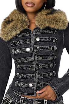 DENIM MILITARY FUR JACKET