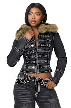 DENIM MILITARY FUR JACKET