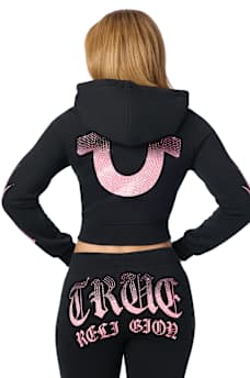 CRYSTAL FLAME SHRUNKEN ZIP HOODIE 