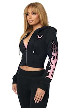 CRYSTAL FLAME SHRUNKEN ZIP HOODIE 