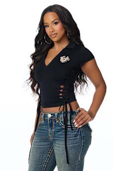 CRYSTAL BRAIDED POLO TOP