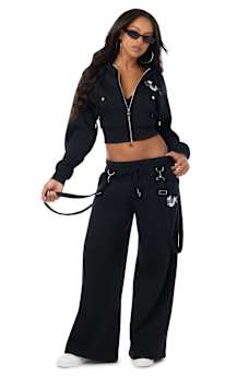 EMBROIDERED OVERALL BAGGY SWEATPANT