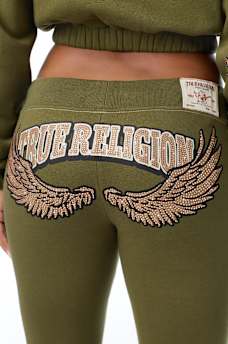 CRYSTAL WING MID RISE BOOTCUT SWEATPANT