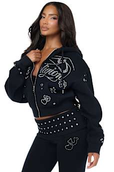 EYELET RELAXED ZIP-UP HOODIE