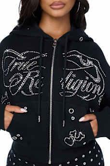 EYELET RELAXED ZIP-UP HOODIE