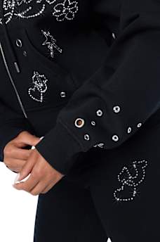EYELET RELAXED ZIP-UP HOODIE