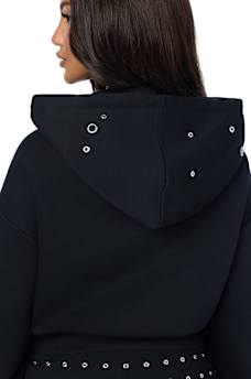 EYELET RELAXED ZIP-UP HOODIE