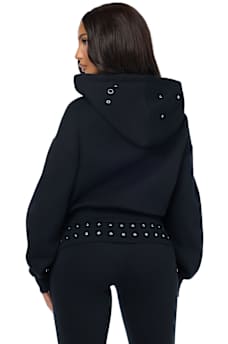 EYELET RELAXED ZIP-UP HOODIE