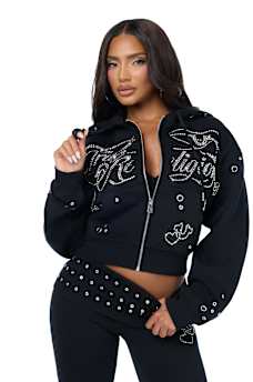 EYELET RELAXED ZIP-UP HOODIE