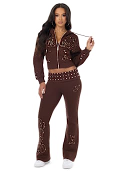 EYELET RELAXED ZIP-UP HOODIE