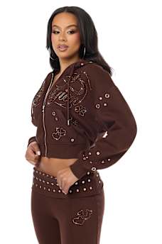 EYELET RELAXED ZIP-UP HOODIE