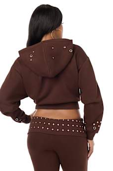 EYELET RELAXED ZIP-UP HOODIE