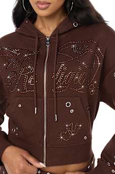EYELET RELAXED ZIP-UP HOODIE