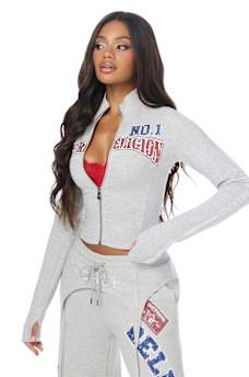 CRYSTAL SPORTY ZIP TRACK JACKET