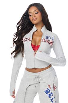 CRYSTAL SPORTY ZIP TRACK JACKET