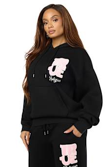 VELVET EMBROIDERED OVERSIZED HOODIE