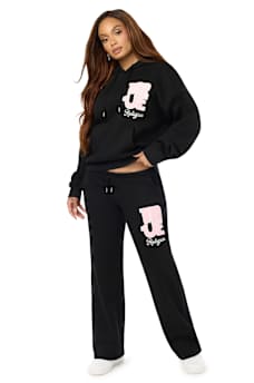 VELVET EMBROIDERED LOW RISE STRAIGHT LEG SWEATPANT
