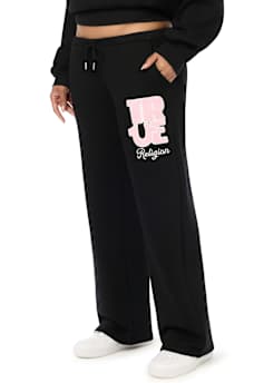 VELVET EMBROIDERED LOW RISE STRAIGHT LEG SWEATPANT
