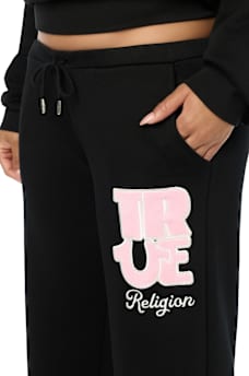 VELVET EMBROIDERED LOW RISE STRAIGHT LEG SWEATPANT
