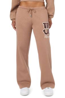 VELVET EMBROIDERED LOW RISE STRAIGHT LEG SWEATPANT