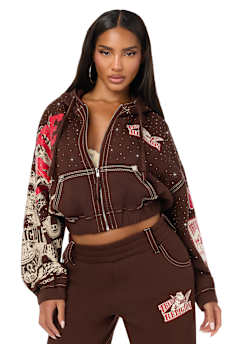 ALLOVER PRINT CRYSTAL BIG T GIRLFRIEND ZIP-UP HOODIE