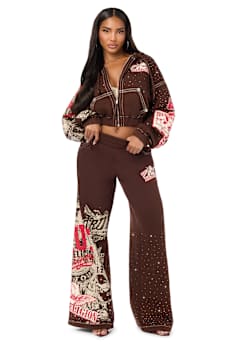 ALLOVER PRINT CRYSTAL BIG T GIRLFRIEND ZIP-UP HOODIE