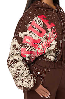 ALLOVER PRINT CRYSTAL BIG T GIRLFRIEND ZIP-UP HOODIE