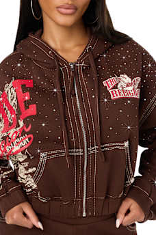 ALLOVER PRINT CRYSTAL BIG T GIRLFRIEND ZIP-UP HOODIE