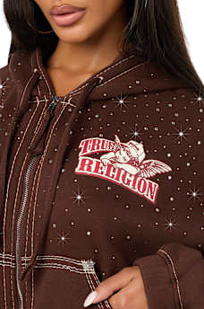 ALLOVER PRINT CRYSTAL BIG T GIRLFRIEND ZIP-UP HOODIE