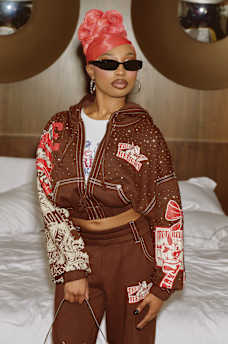 ALLOVER PRINT CRYSTAL BIG T GIRLFRIEND ZIP-UP HOODIE