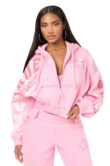 ALLOVER PRINT CRYSTAL BIG T GIRLFRIEND ZIP-UP HOODIE