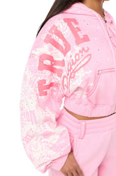 ALLOVER PRINT CRYSTAL BIG T GIRLFRIEND ZIP-UP HOODIE
