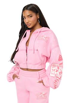 ALLOVER PRINT CRYSTAL BIG T GIRLFRIEND ZIP-UP HOODIE