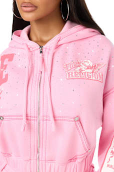 ALLOVER PRINT CRYSTAL BIG T GIRLFRIEND ZIP-UP HOODIE