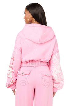 ALLOVER PRINT CRYSTAL BIG T GIRLFRIEND ZIP-UP HOODIE