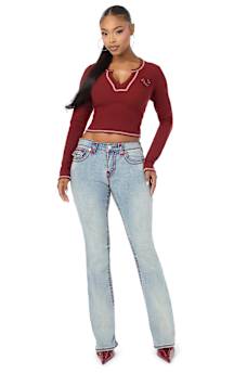 BECCA MID RISE SUPER T FLAP BOOTCUT JEAN